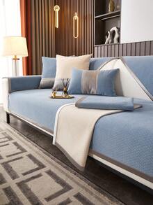 1入豪華珊瑚絨沙發套,拼接色彩設計,四季用沙發墊,具有防貓狗刮傷功能 - 藍色 - 查看 1