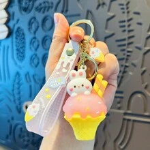 1pc Pink Rabbit Plush Doll Keychain - Pink - View 1
