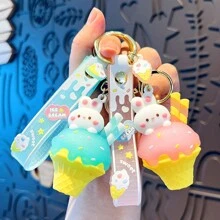 1pc Pink Rabbit Plush Doll Keychain - Pink - View 3