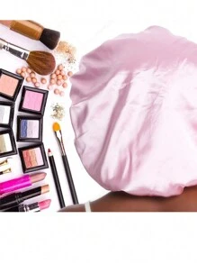 大号女士真丝缎面软帽超柔软弹力带睡帽，适合卷曲辫子发，粉色，返校，旅行度假必备，女士发饰 - 粉色 - 查看 3