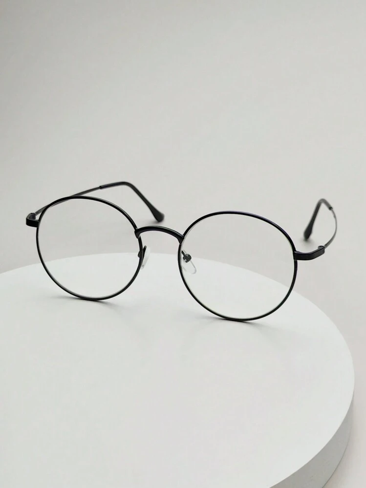 Gafas redondas para hombre, accesorios de gafas transparentes - Negro - Añade 2