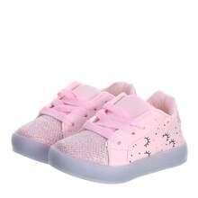 Tenis Calçado Com Led Luz solado luminoso Pisca Love Rosa Com Pulseira