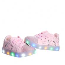 Tenis Calçado Com Led Luz solado luminoso Pisca Love Rosa Com Pulseira