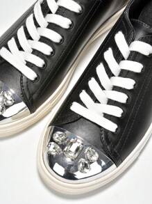 Women's  Big Gemstone Low Cut Round Toe Sneakers - Single Round Toe Flat For Brunch