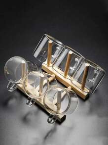 Set de 6 tazas de vidrio transparente de 100ml con asa, adecuadas para el hogar, oficina, cafetería, tienda, beber café, té o agua, útiles escolares para volver a la escuela - Blanco - Ver 1