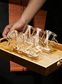 Set de 6 tazas de vidrio transparente de 100ml con asa, adecuadas para el hogar, oficina, cafetería, tienda, beber café, té o agua, útiles escolares para volver a la escuela - Blanco - Ver 4