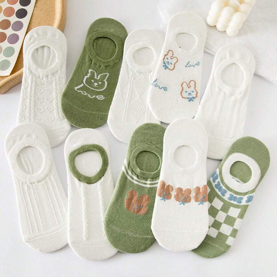 10pairs Women's Socks, Cute Rabbit Invisible Socks - Multicolor - View 1