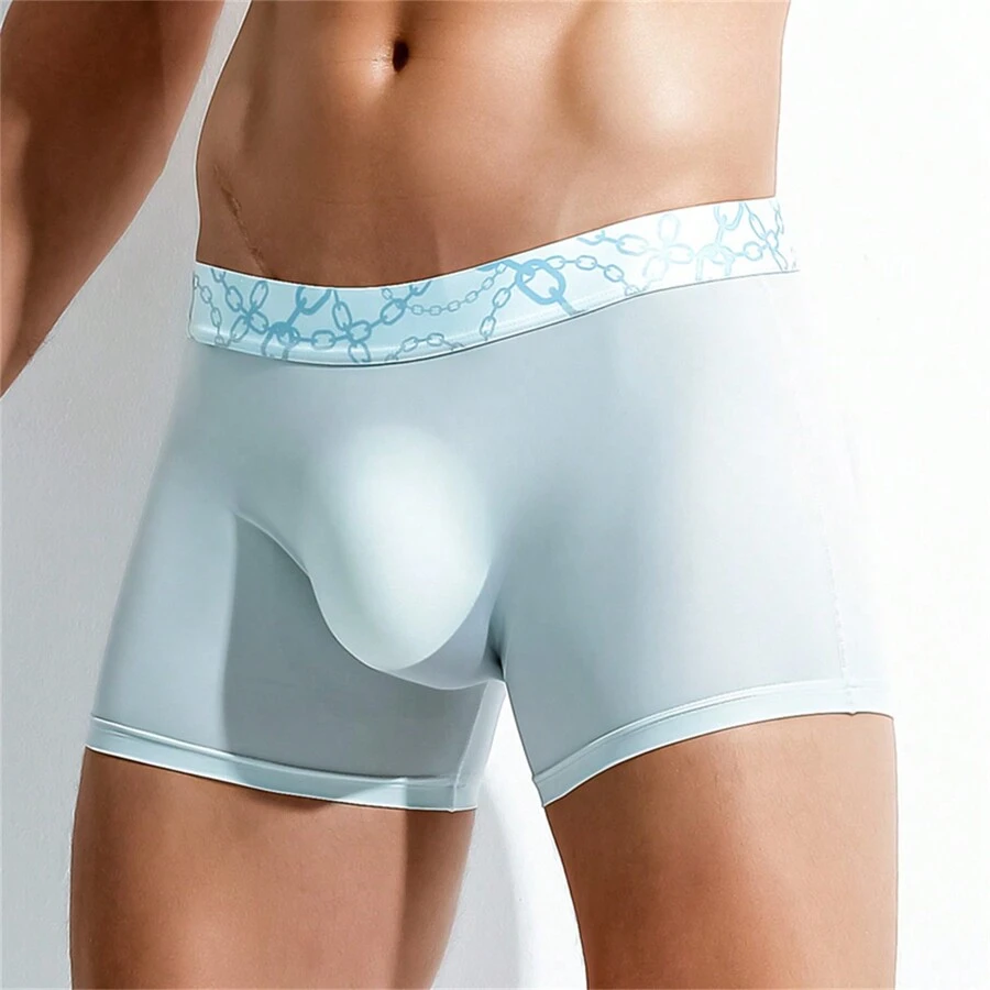 Men's Underwear Ice Silk 3d Pouch Boxer Briefs Ultra-thin Breathable Seamless Trunks, Summer - Baby Blue - View 1