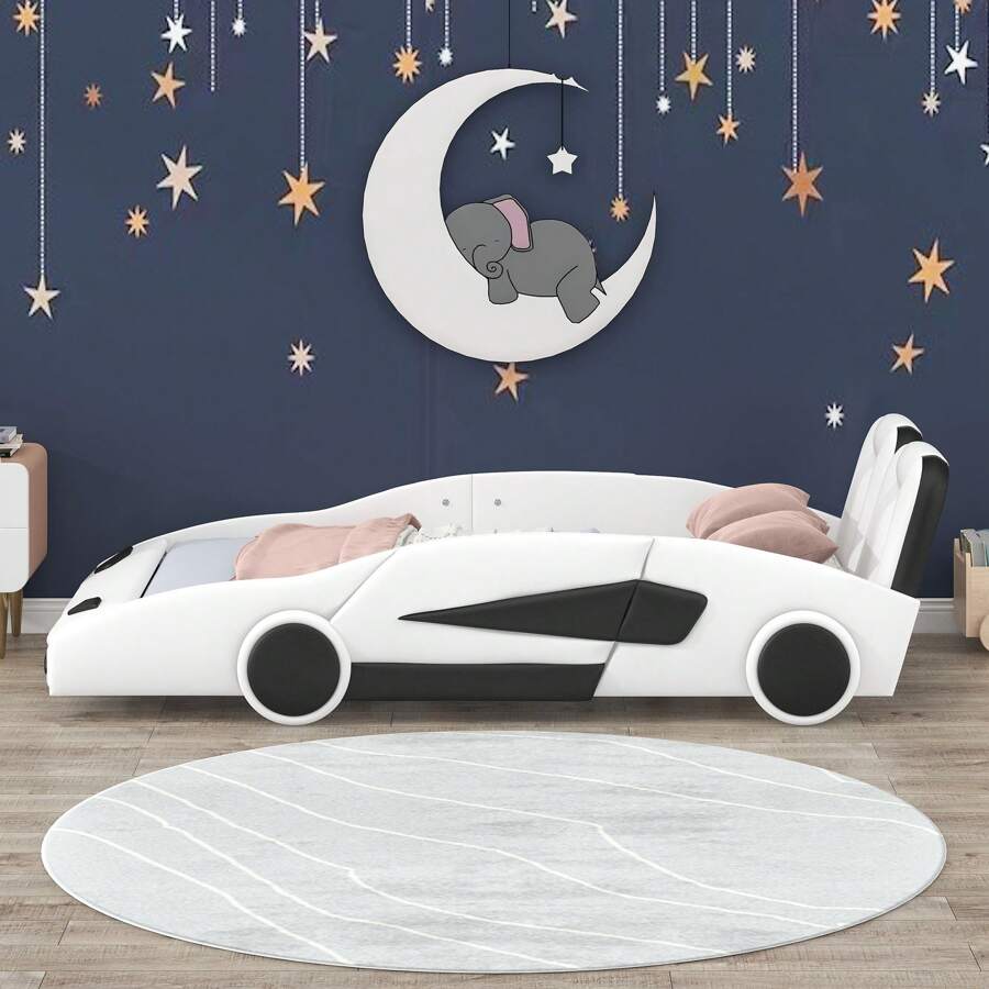 Nestfair Twin Size Race Car-Shaped Platform Bed with Wheels