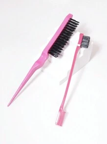 Hair Brush Set, 2pcs, Teasing Brush & Dual-Sided Edge Brush, Used For Edge & Back Brushing, Smoothing Hair Comb - Hot Pink - View 4