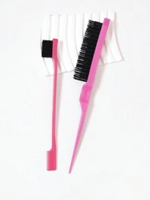 Hair Brush Set, 2pcs, Teasing Brush & Dual-Sided Edge Brush, Used For Edge & Back Brushing, Smoothing Hair Comb - Hot Pink - View 1