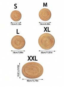 1pc Plain Round Placemat, Woven Design Vintage Insulation Mat, Coaster For Home - Khaki - View 3