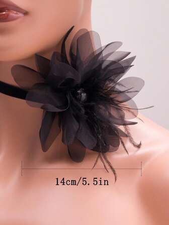 1 款精致大花羽毛仿珍珠黑色米色纱布法兰绒领女士派对节日晚宴婚礼成人礼礼服装饰项链情人节、妈妈、母亲、母亲节、礼物