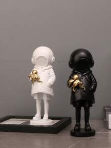 1pc White Diver Figure, Creative Sculpture Of Lonely & Communication For Living Room, Bar, Tv Cabinet, Table Decoration - White - View 3