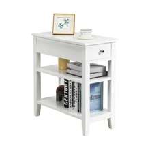 Bedside Table With 3 Levels, Side Table With Drawer & 2 Open Shelves, Modern Bedside Table For Bedroom, Living Room, Narrow And Space-Saving, Choice Of Colors - White - View 1