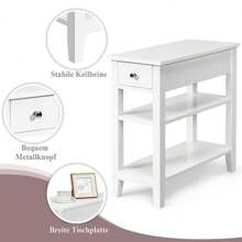 Bedside Table With 3 Levels, Side Table With Drawer & 2 Open Shelves, Modern Bedside Table For Bedroom, Living Room, Narrow And Space-Saving, Choice Of Colors - White - View 3