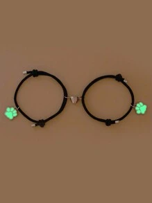 2 Stücke Leuchten-im-dunklen Hunde-pfote-anhänger-herzfrmagnetisch Anziehendes Paar Armbandset