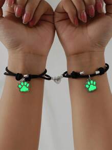 2 Stücke Leuchten-im-dunklen Hunde-pfote-anhänger-herzfrmagnetisch Anziehendes Paar Armbandset