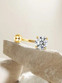 1入組簡約風格925 銀鍍帶18K金鑲嵌圓形肚臍圓環適合女士,禮品 - 金黃色 - 查看 4