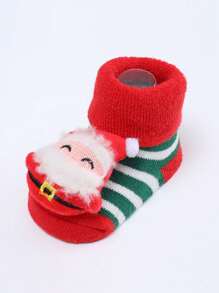 1雙寶寶聖誕節防滑地板絨毛中筒袜子