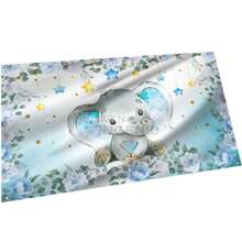 Lona impresa para fondo de fiesta Bautizo o BabyShower Decoracion para mesa principal o mesa de dulces con el tema de Elefante Azuk pequeño, se puede usar para babyshower o Bautizo o como una decoración para tu hogar - Multicolor - Ver 6