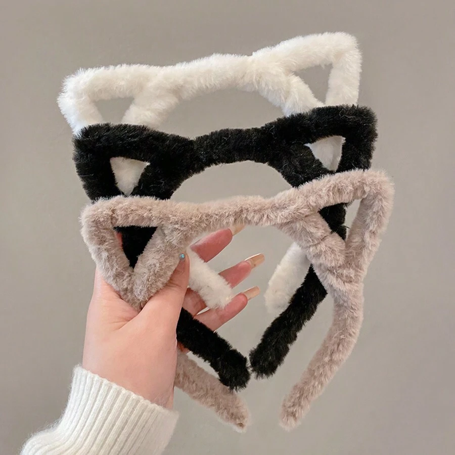 可愛3入組女士毛絨貓耳朵頭箍 - 彩色 - 查看 1