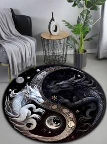 1pc Yin Yang Eight Diagrams Dragon Shaped Round Carpet Home Decor Carpet ,Room Decor - Multicolor - View 2
