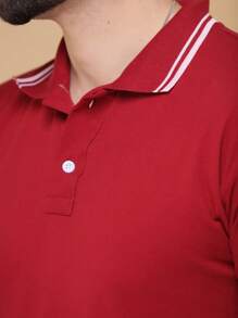 Men Polo Shirts - 酒紅色 - 查看 7