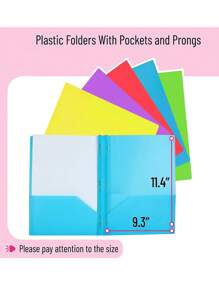 1pc Plastic Folder With 2 Internal Pockets, 1 Card Slot And 3 Prongs For Holding 3-ring Punched Paper. Ideal For Storing School Documents, Forms And Homework Assignments - Yellow - View 2