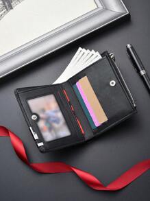 SHABILI 1 chiếc ví ngắn bằng da PU thiết kế gấp nổi màu trơn có kẹp góc trang trí, ngăn đựng thẻ dung lượng lớn, khóa kéo - Túi đựng quà tặng, phong cách cổ điển, dùng cho công sở, hẹn hò và kinh doanh, ví dành cho nam - màu đen - Xem 4
