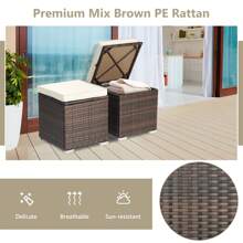 Costway 2PCS Patio Rattan Ottomans Seat Side Table Storage Box Footstool with Cushions - White - View 8
