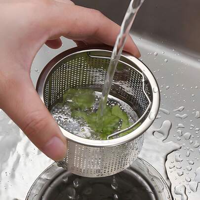 1个304不锈钢水槽过滤器，经典银色水槽排水滤网，厨房水槽工具，厨房用品，厨房配件，厨房工具