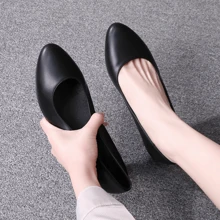 空服員鞋女款黑色柔軟底舒適專業面試厚底皮革泵鞋 - 黑色 - 查看 2