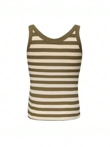 Women's Striped Padded Bra And Camisole All-in-one Vest Tops For Spring And Summer - Green - View 2
