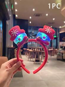 1pc Light-up Double-headed Snowman Christmas Headband, Glowing Adult & Kids Costume Hair Accessory For Christmas Party, Festival Decoration