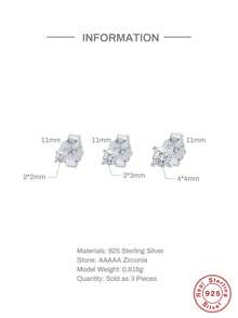 3入組2mm、3mm、4mm 925純銀耳環，經典四爪式耳釘，歐美潮流蛋白石珠寶禮物 - 銀色 - 查看 3