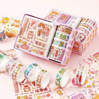 1pc Cute Stationery Gift Box Set Including Washi Tape, Stickers, And Cartoon Decoration Elements