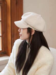CHICVUE One Four-Pointed Star Design Beret Hat For Women, Spring/Summer/Autumn/Winter, Korean Style, Versatile, Face-Shaping Gifts