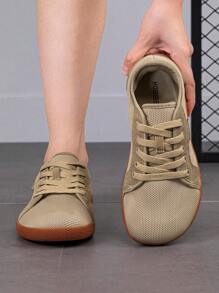 HOBIBEAR 女士宽头赤足鞋,棕色男女通用运动鞋,适合运动、健身、瑜伽、散步,帆布鞋面系带运动鞋 - 棕色 - 查看 3