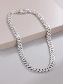 CVNANA 1pc European And American Style Deluxe Rhinestone-inlaid Necklace Or Bracelet For Women And Men, Available In Gold And Silver Plating, Various Sizes - Silver - View 14