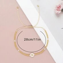 1pc Seashell & Beaded Alphabet Detail Adjustable Bracelet With Metallic 26 Letters Charms - Multicolor - View 5