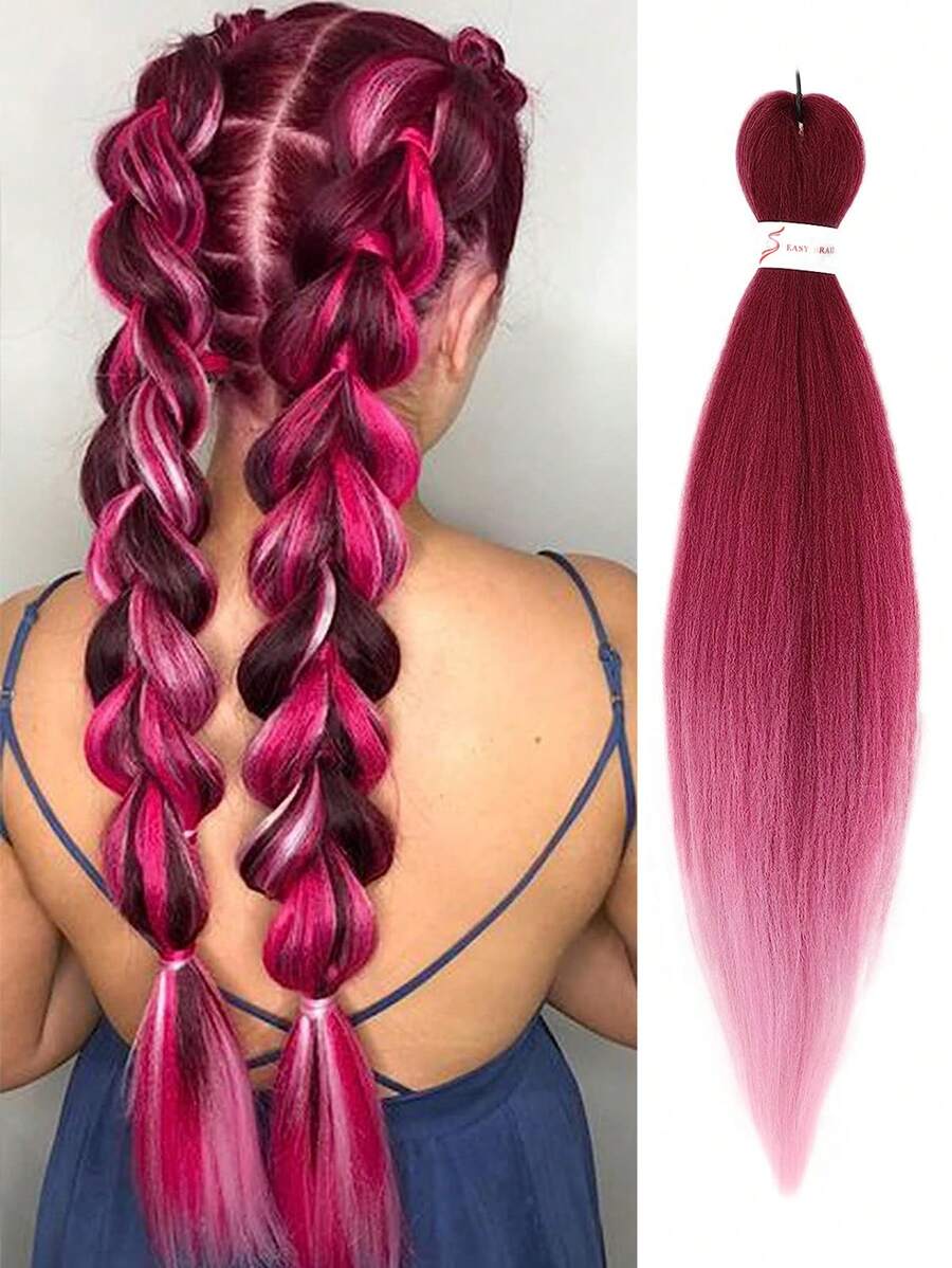 Halloween Pre stretched braided hair extension 26 inch braid without knot box Professional synthetic Crochet natural EZ braid burn black wine hair band - Multicolor - View 1