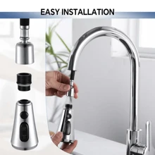 Pull Down Spray Head for Kitchen Faucet, 3-Function Kitchen Sink Spray Nozzle with 9 Adapters, Faucet Head Replacement Compatible with Moen, American Standard, Delta, Kohler Faucets - Brushed color - View 2