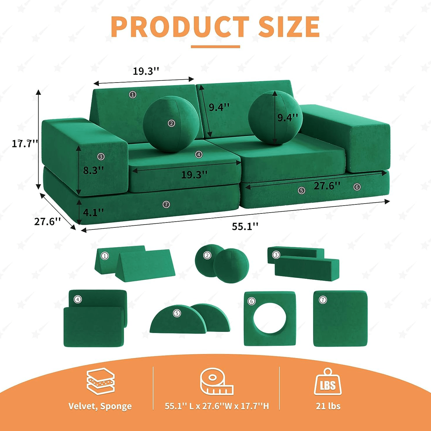 Play Couch LOAOL Kds Couch, Modular Kds Multfunctonal Foam