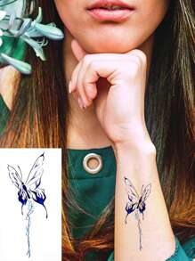 1 pieza de tatuaje de mariposa adhesivo, tatuajes temporales desechables para mujeres, tatuaje falso de mariposa azul impermeable para arte corporal en manos, brazos y Body de niñas, que dura de 1 a 3 días - Negro - Ver 1