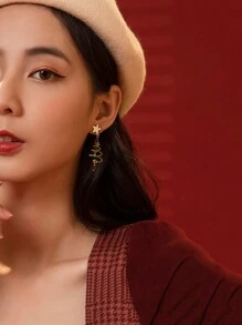 CVNANA 1pair Black Heart & Tassel Design Women's Earrings, Cute Girl Pendant Ear Studs - Multicolor - View 8