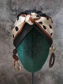 2件套女士真丝围巾和打结头巾，适合日常佩戴，可DIY多种佩戴方式，真丝睡帽，缎面睡帽 - 彩色 - 查看 1