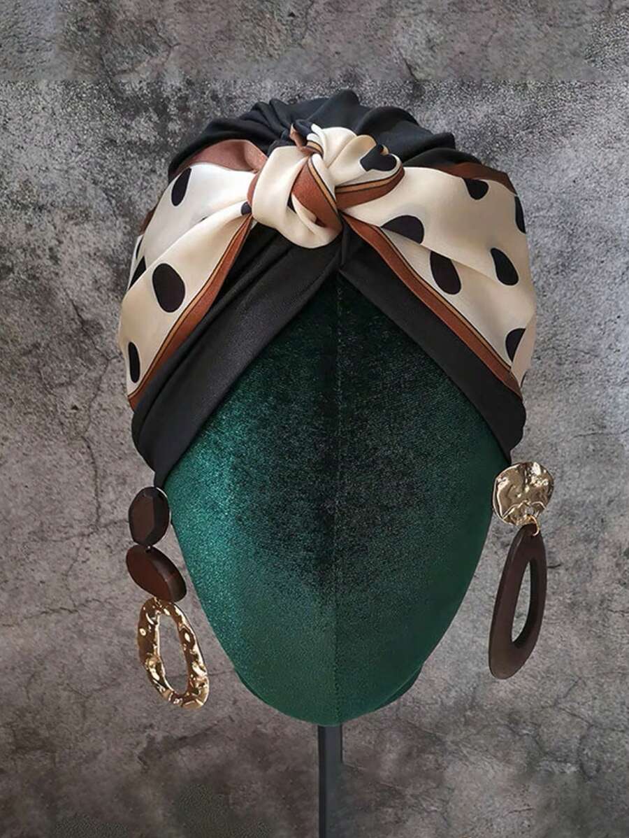 2件套女士真丝围巾和打结头巾，适合日常佩戴，可DIY多种佩戴方式，真丝睡帽，缎面睡帽 - 彩色 - 查看 1