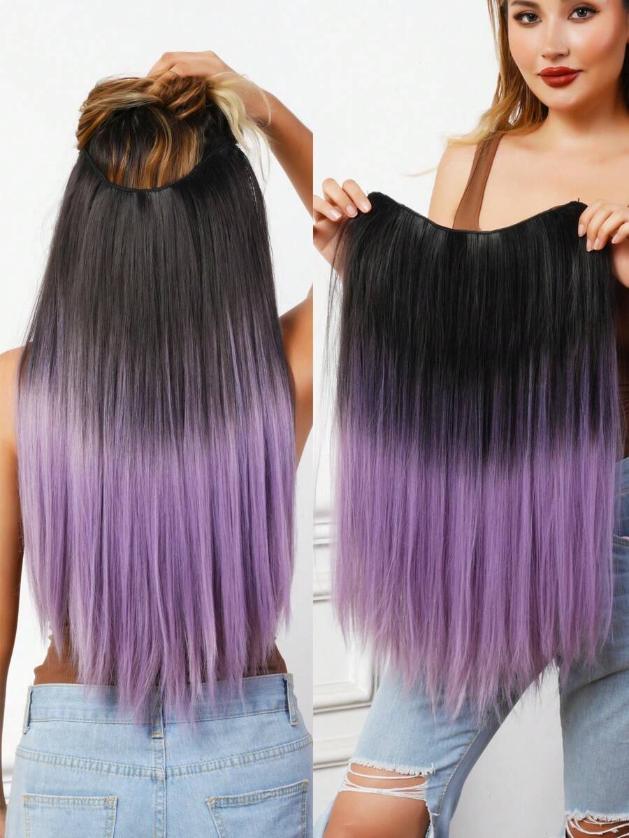 Straight Mixed Multicolor 25 Inch Long Synthetic Fiber V-shaped Ponytail Extension, Suitable For Daily Wear - Multicolor - View 1