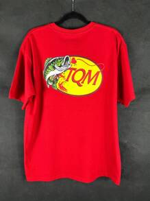 Red T-Shirt With TQM Fish Fashion Print - Red - View 2